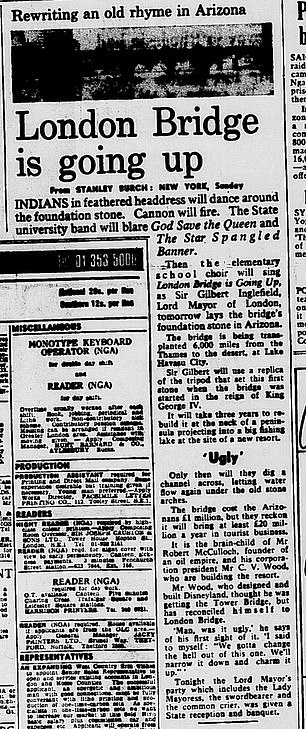 تقرير ديلي ميل عام 1968 عن انتقال الجسر إلى أريزونا