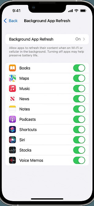 يمكن تعطيل تطبيقات الخلفية هذه باستخدام هذا الإعداد على iPhone