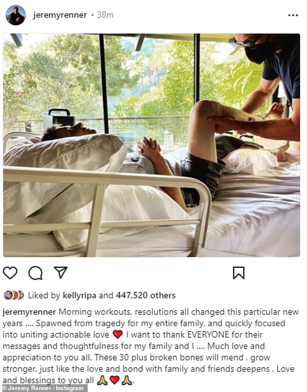تحديثات: شارك ممثل Hurt Locker صورة لإعادة تأهيله في السرير نُشرت على Instagram في 21 يناير ، بعد ثلاثة أسابيع من الحادث.