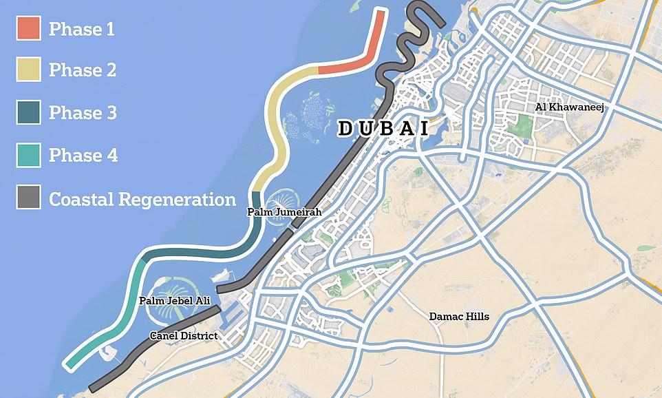 سيتم بناء شعاب دبي على مراحل ، وستتمركز قبالة ساحل المدينة في الخليج الفارسي ، حيث توجد بالفعل جزر اصطناعية من صنع الإنسان
