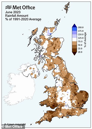 كان معدل هطول الأمطار في المملكة المتحدة 52.2 ملم فقط - 68 في المائة من متوسط ​​هطول الأمطار لهذا الشهر