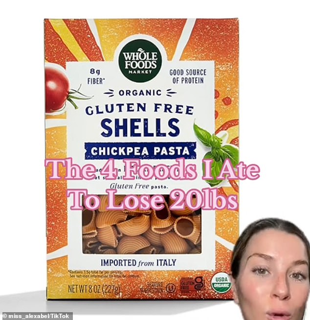 وأشارت إلى أنها اعتمدت بشكل كبير على معكرونة الحمص العضوية الخالية من الغلوتين من شركة Whole Foods
