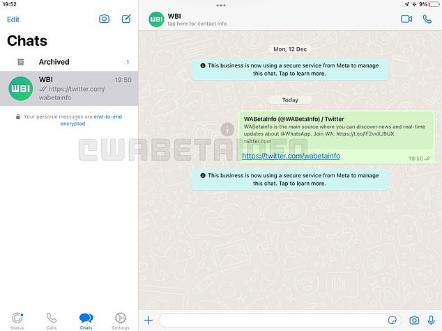 توجد لقطات شاشة مسربة للتطبيق منسقة على شاشة iPad عريضة على WABetaInfo