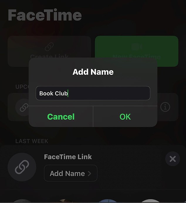 يمكن لمنشئ رابط FaceTime إضافة اسم إلى المجموعة موضحًا موضوع المكالمة.