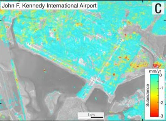 وشمل ذلك أيضًا المطارات الشهيرة: مطار جون إف كينيدي الدولي (JFK) ينخفض ​​بمقدار 1.7 ملم سنويًا