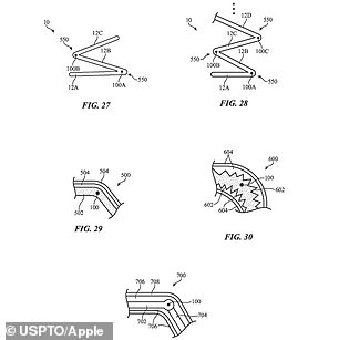 تضمنت براءة اختراع Apple الجديدة أيضًا مقترحات لمجموعة متنوعة من المفصلات غير العادية وغيرها من الحلول المقترحة لمعضلة الطي عالية التقنية