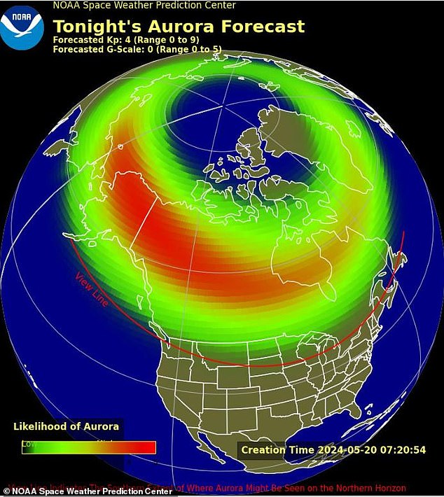 تتوقع الإدارة الوطنية للمحيطات والغلاف الجوي (NOAA) أن تؤدي عاصفة مغنطيسية أرضية معتدلة هذا المساء إلى تعزيز النشاط الشفقي فوق جزء كبير من نصف الكرة الشمالي