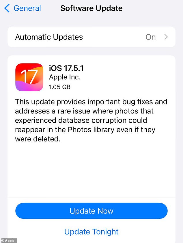 تم إصدار التحديث، المسمى iOS 17.5.1، بهدوء بواسطة شركة Apple، ويحتوي أيضًا على 