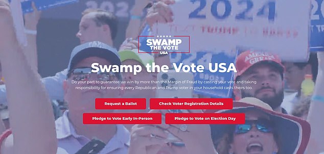 تم إطلاق موقع SwampTheVoteUSA.com بالتعاون مع اللجنة الوطنية للحزب الجمهوري ويسمح لمؤيدي ترامب بطلب الاقتراع عبر البريد أو الالتزام بالتصويت مبكرًا شخصيًا أو في يوم الانتخابات.