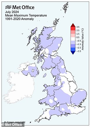 شهدت المملكة المتحدة انخفاض درجات الحرارة إلى ما دون متوسط ​​1991-2020 في شهر يوليو/تموز الماضي