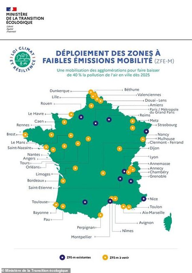 اعتبارًا من 1 كانون الثاني (يناير) 2025 ، تحظر 42 مدينة الآن المركبات مع ملصقات Crit'air 3 - مركبات الديزل التي تزيد أعمارها عن 14 عامًا ومركبات للبنزين أكثر من 19 عامًا - من دخولهم ZFES