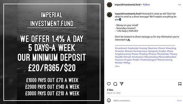 استخدم Pugh منصات التواصل الاجتماعي مثل Instagram و Facebook للترويج لصندوق الاستثمار الإمبراطوري الخاص به