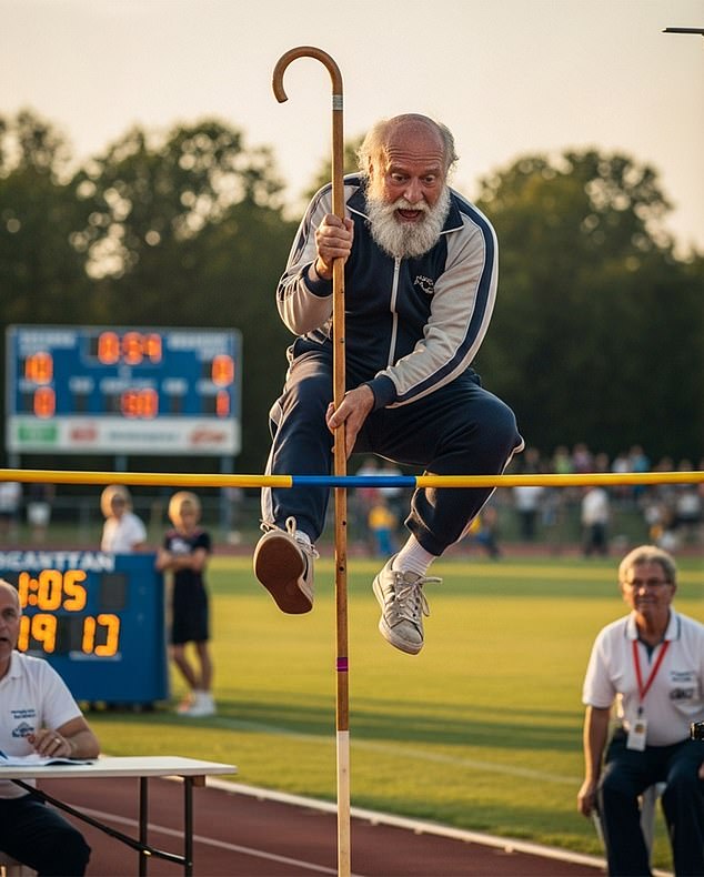 صورة الذكاء الاصطناعي التي أنشأتها شركة Visa لرجل يتنافس في الوثب العالي باستخدام عصا المشي لإظهار مدى سهولة استخدام الذكاء الاصطناعي لإنشاء صور مقنعة