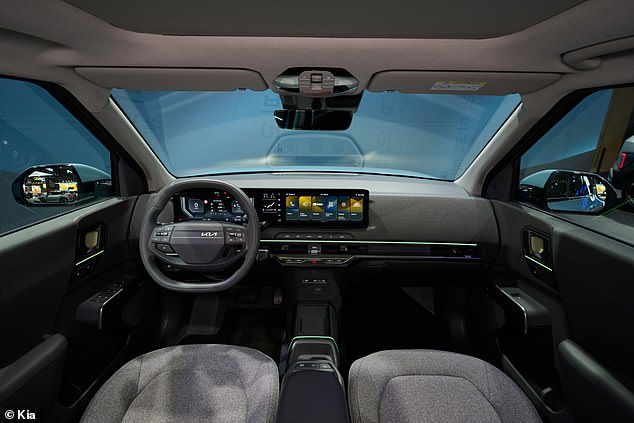 تتميز لوحة العدادات الملتفة بنظام ثلاثي الشاشات لمجموعة السائق مقاس 12.3 بوصة، وشاشة للتحكم في المناخ مقاس 5.3 بوصة، وشاشة معلومات ترفيهية مركزية مقاس 12.3 بوصة