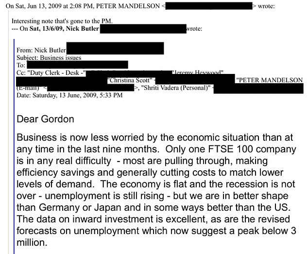 تتضمن شريحة الوثائق رسالة بريد إلكتروني على ما يبدو من اللورد ماندلسون إلى إبستاين، تتحدث عن امتلاك حكومة المملكة المتحدة أصولًا 